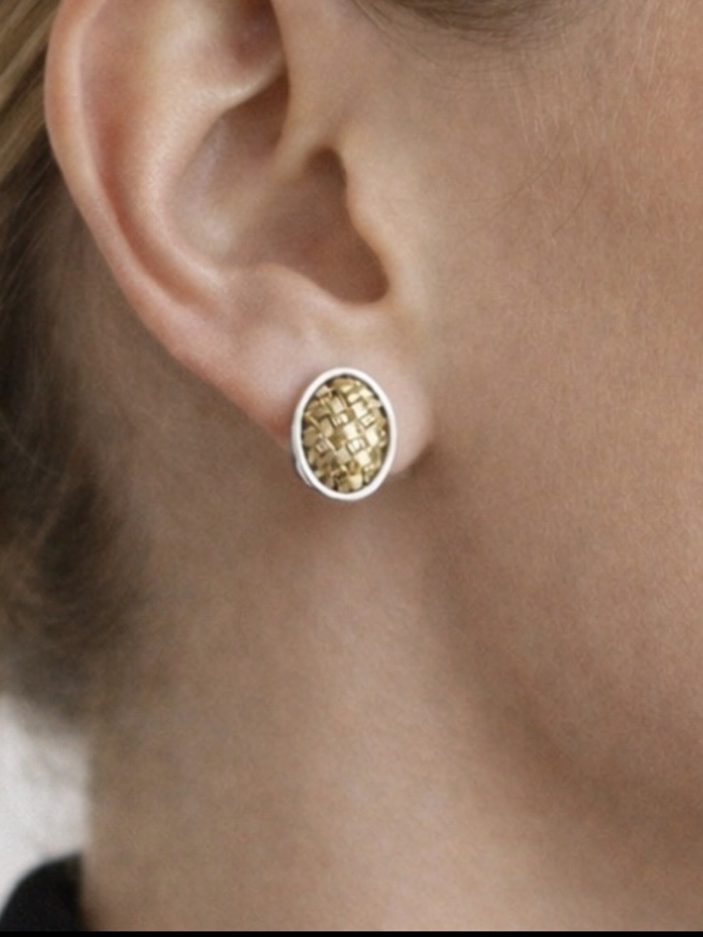 MONET Vintage Two Tone Oval Clip Earrings Gold Silver